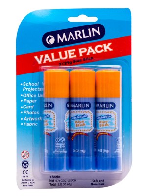 Marlin Glue Stick Non-Toxic 21g 3's Value Pack - SM133