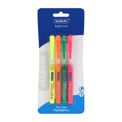 Marlin Bright Liners Pen Type Highlighter 4's Assorted Colours - SM21