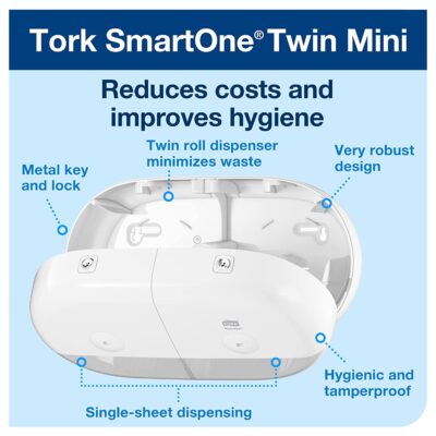 Tork SmartOne® Twin Mini Toilet Roll Dispenser, T9, White - 682000