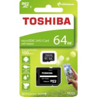 TOSHIBA  64GB MICRO SD WITH ADAPTER UHS-IU1C10R100) – THNM203K0640E4