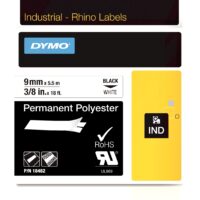 DYMO D1 Industrial Labelling Tape – Permanent Polyester – Black on White – 18482