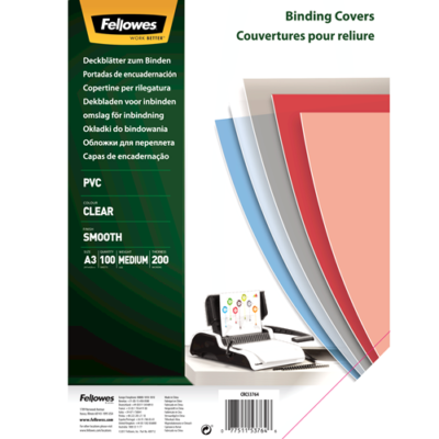 FELLOWES PVC COVERS A3 200 MIC Clear 100pk – 5376402